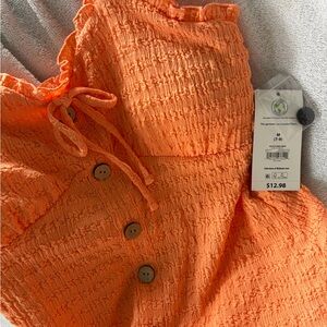 No Boundaries Peach-Orange Textured Sundress with Button Front